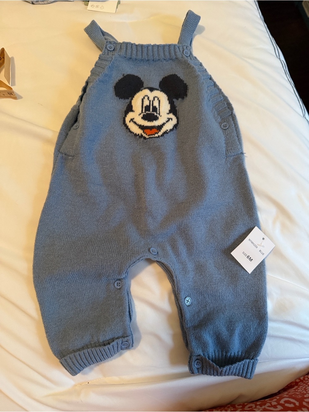 Disney Blue Knit Mickey Overalls Romper